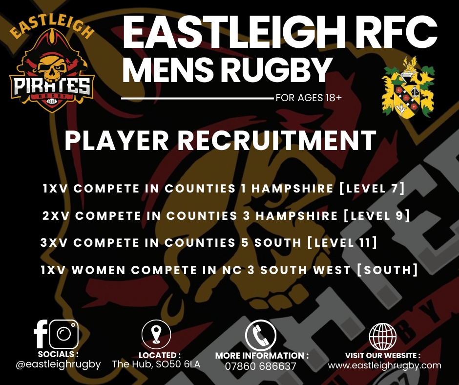 Eastleigh Rugby Football Club looking to fill a final spot in our pre-season fixtures.

Looking for 9th Aug squad based, if interested please DM.  Can travel or host.