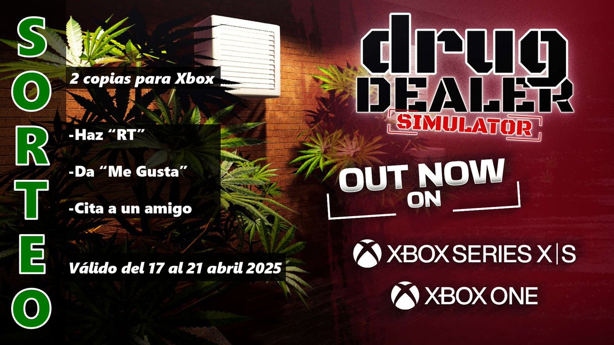 DisfrutaXbox's tweet photo. Sorteamos 2 copias de #DrugDealerSimulator para Xbox, gracias a @ULTGames. Para participar sólo tienes que hacer lo siguiente a este mismo post:

-Haz RT
-Da "Me Gusta"
-Cita a un amigo

Info del juego y requisitos:
https://t.co/2ON961pGZV

Válido del 17 al 21 abril 2025 https://t.co/vzpooKPFF8