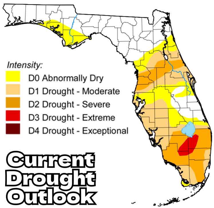 FLStormChasers_'s tweet photo. 🏜️EXTREME DROUGHT🏜️
The latest drought outlook has an EXTREME DROUGHT just south of Lake Okeechobee! Drought is expected to only continue to worsen unless we get a good wet season!

#wx #flwx