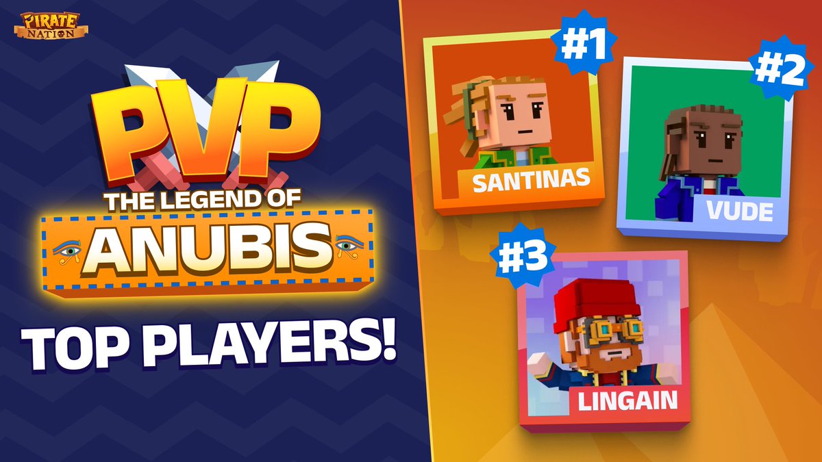 PirateNation's tweet photo. What a throwdown, matey! After a careful review of the play data, we have confirmed the Legend of Anubis PvP leaderboard and here are yer top 3 winners out of 16,000 battlers:

🥇 Sanitas
🥈 VuDe
🥉 @Lingain3

We salute these top Pirates! On to the Legend of the Underlord ☠️ https://t.co/lX60Dg10uo