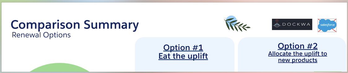 Just had our renewal with @Salesforce. Actual slide from their team:

Option 1: “Eat the uplift” (forced price hike)
Option 2: “Buy more stuff”

Imagine being an engineer spending all year improving products only to see your hard work used as leverage for aggressive upsells.