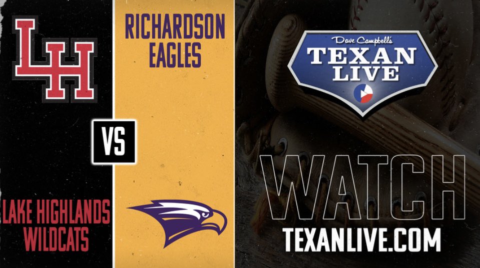 Champion Sports Radio (@championsports) on Twitter photo The scene shifts tonight to <a href="/rtxbaseball/">Richardson HS Baseball</a> as they host <a href="/LHWildcatBsB/">Lake Highlands Wildcat Baseball</a>! If you can’t be there, watch with us on <a href="/Texan_Live/">Dave Campbell’s Texan Live - Texanlive.com</a>!
⚾️7-6A
⏰7:30PM
📍The Nest
🎙️<a href="/Phillip_Kern/">Phillip Kern</a> & <a href="/Shanahman/">Brandon Shanahan</a>
📺 texanlive.com/video/67f693c0… The scene shifts tonight to <a href="/rtxbaseball/">Richardson HS Baseball</a> as they host <a href="/LHWildcatBsB/">Lake Highlands Wildcat Baseball</a>! If you can’t be there, watch with us on <a href="/Texan_Live/">Dave Campbell’s Texan Live - Texanlive.com</a>!
⚾️7-6A
⏰7:30PM
📍The Nest
🎙️<a href="/Phillip_Kern/">Phillip Kern</a> & <a href="/Shanahman/">Brandon Shanahan</a>
📺 texanlive.com/video/67f693c0…