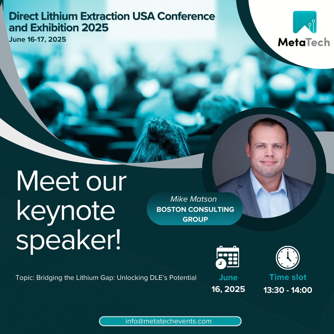 Speaker Alert! Mike Matson, Consultant at <a href="/BCG/">Boston Consulting Group</a>  &amp; global geothermal leader, is joining us at #DLE2025 in Houston!

He’ll share key insights on subsurface tech, lithium recovery, CCUS &amp; more.

🗓 June 16–17, 2025
🎟 Register now: directlithiumextractionusa.com/delegate_packa…
#CleanEnergy #BCG #dle2025