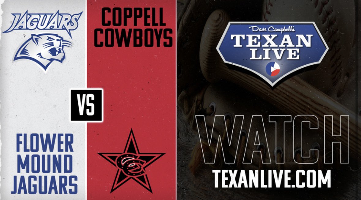 Champion Sports Radio (@championsports) on Twitter photo The scene shifts tonight to Coppell as they host #13 <a href="/FMJagsHardball/">FlowerMoundBaseball</a>! If you can’t be there, watch with us on <a href="/Texan_Live/">Dave Campbell’s Texan Live - Texanlive.com</a>!
⚾️5-6A
⏰7PM
📍Cowboys Field
🎙️<a href="/MrThomasDLee/">Thomas D. Lee</a> & <a href="/CutterSippel/">Cutter Sippel</a>
📺 texanlive.com/video/67f693a1…
🎥 <a href="/ebkerstine/">ethan</a> The scene shifts tonight to Coppell as they host #13 <a href="/FMJagsHardball/">FlowerMoundBaseball</a>! If you can’t be there, watch with us on <a href="/Texan_Live/">Dave Campbell’s Texan Live - Texanlive.com</a>!
⚾️5-6A
⏰7PM
📍Cowboys Field
🎙️<a href="/MrThomasDLee/">Thomas D. Lee</a> & <a href="/CutterSippel/">Cutter Sippel</a>
📺 texanlive.com/video/67f693a1…
🎥 <a href="/ebkerstine/">ethan</a>