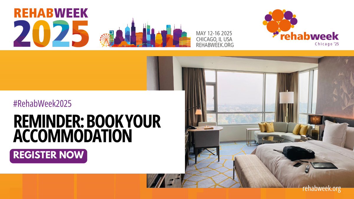RehabWeek (@rehabweekorg) on Twitter photo ⏳ #RehabWeek2025 is just 1 month away! If you haven’t yet, make sure to book your hotel before May 1st and stay close to the action in Chicago. Rooms are filling up fast!
đź”— Book now: bit.ly/3XW52S8
<a href="/ICORR_2025/">ICORR 2025</a> <a href="/IFESS_org/">Int’l Functional Electrical Stimulation Society</a> <a href="/ISVRSociety/">ISVRSociety</a> <a href="/ACRMtweets/">ACRM</a> <a href="/MiNT_hobbs/">The MiNT Academy: Masterclass in Neurotechnology</a> <a href="/RESNAorg/">RESNA</a> ⏳ #RehabWeek2025 is just 1 month away! If you haven’t yet, make sure to book your hotel before May 1st and stay close to the action in Chicago. Rooms are filling up fast!
đź”— Book now: bit.ly/3XW52S8
<a href="/ICORR_2025/">ICORR 2025</a> <a href="/IFESS_org/">Int’l Functional Electrical Stimulation Society</a> <a href="/ISVRSociety/">ISVRSociety</a> <a href="/ACRMtweets/">ACRM</a> <a href="/MiNT_hobbs/">The MiNT Academy: Masterclass in Neurotechnology</a> <a href="/RESNAorg/">RESNA</a>