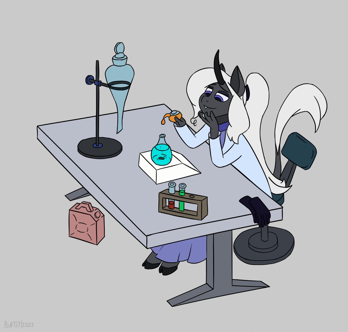 The magnetic stirrer works hypnotically. %)

A variable magnet is at the bottom. Inside the flask is a capsule with a magnet. Changing the current strength changes the speed of mixing the solution.