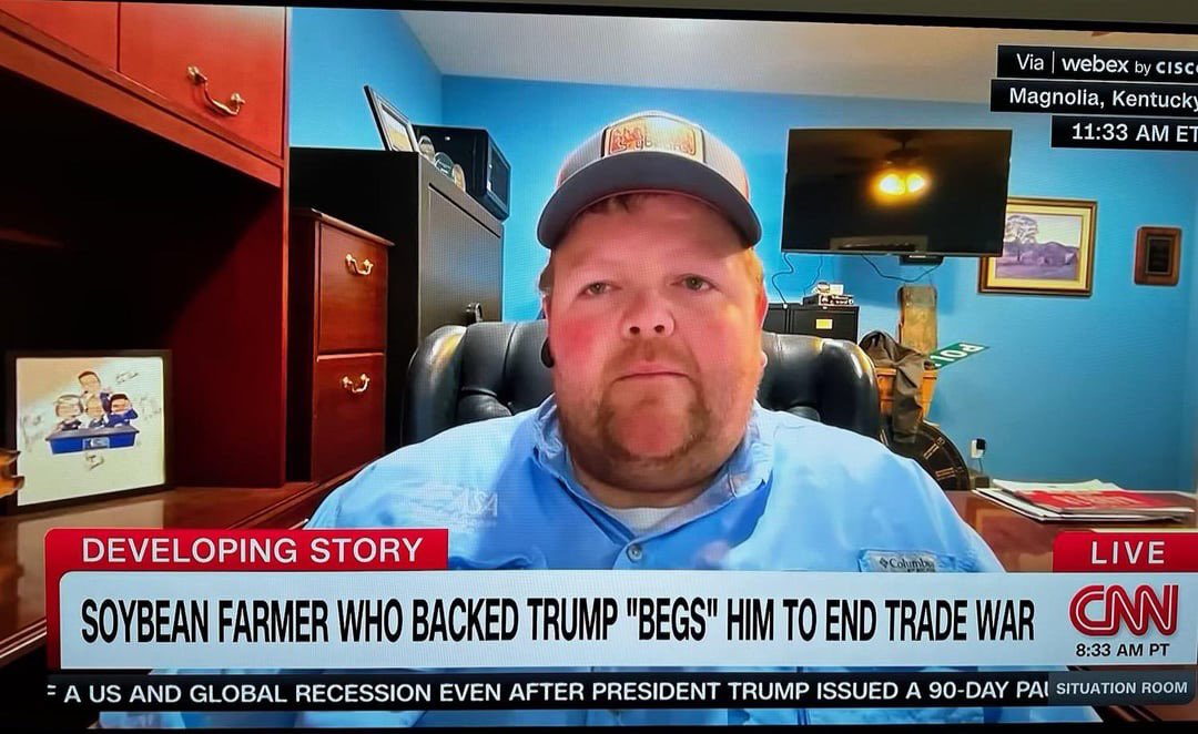 RightWingCope's tweet photo. The president of THE SOY ASSOCISTION is on CNN begging Trump to stop the tariffs after voting for him three times. You can’t make this shit up 😭 https://t.co/4bhsVrbUUi