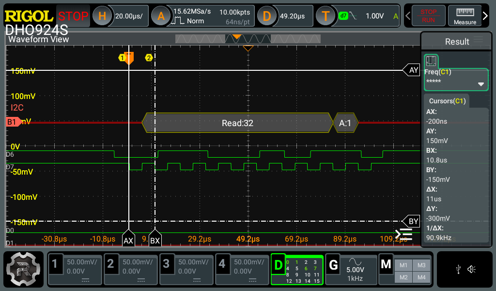 TheYoctoJester's tweet image. Instead of something inspiring, political, funny, or whatever... just enjoy some good needing. Here&apos;s a scope shot of an I2C bus.

If you want to know more, I&apos;m currently writing up a tutorial series on Linux/Zephyr+I2C. I&apos;ll let you know when it&apos;s live.

Happy Easter!