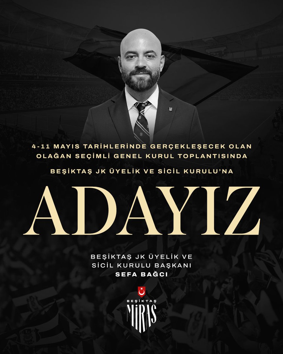 4-11 Mayıs 2025 tarihlerinde gerçekleşecek olan Olağan Seçimli Genel Kurul Toplantısında Beşiktaş JK Üyelik ve Sicil Kurulu'na adayız.

Bir arma, bir yemin, bir miras Beşiktaş

Beşiktaş JK Üyelik ve Sicil Kurulu Başkanı
Sefa Bağcı

#Beşiktaş #MirasBeşiktaş