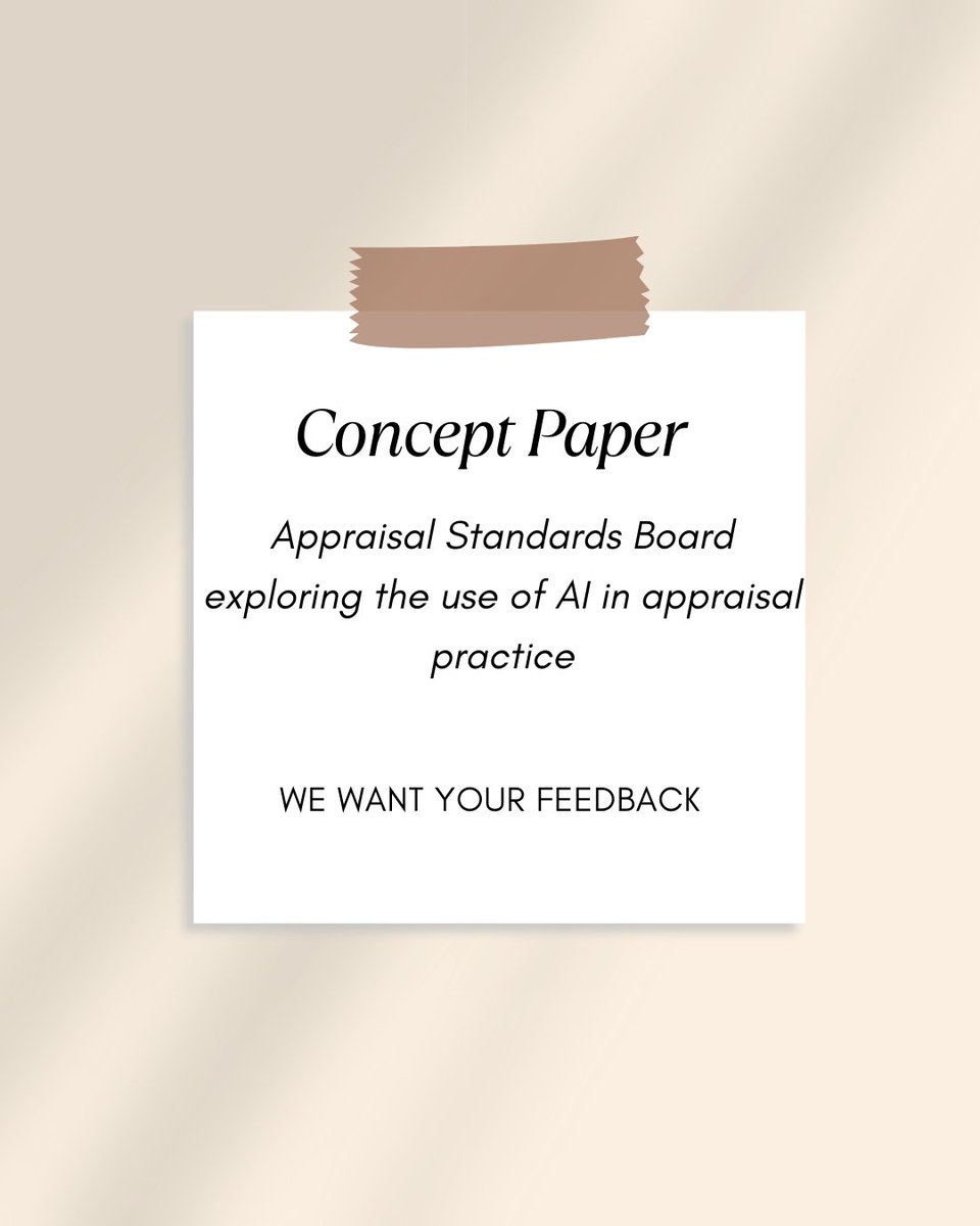 The Appraisal Foundation (@theappraisalfdn) on Twitter photo The Appraisal Standards Board (ASB) continues to explore the role of Generative AI in appraisal practice. This evolving technology has the potential to shape the profession. Join the conversation before the comment period closes: ow.ly/IBjU50VBFSe The Appraisal Standards Board (ASB) continues to explore the role of Generative AI in appraisal practice. This evolving technology has the potential to shape the profession. Join the conversation before the comment period closes: ow.ly/IBjU50VBFSe