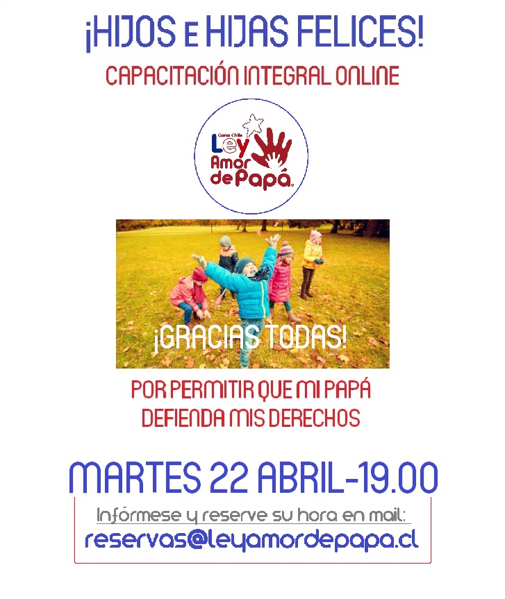 ¡VAMOS CON TODO!

De UD. depende ACCIONAR CORRECTA Y OPORTUNAMENTE para NO FALLARLE a quien MÁS AMA

Si está separado de sus hijos, recuerde que con nuestra #LEYAMORDEPAPÁ podremos revertir esa situación

+INFO: reservas@leyamordepapa.cl

amordepapa.org

<a href="/AmordePapa/">Amor de Papá</a>