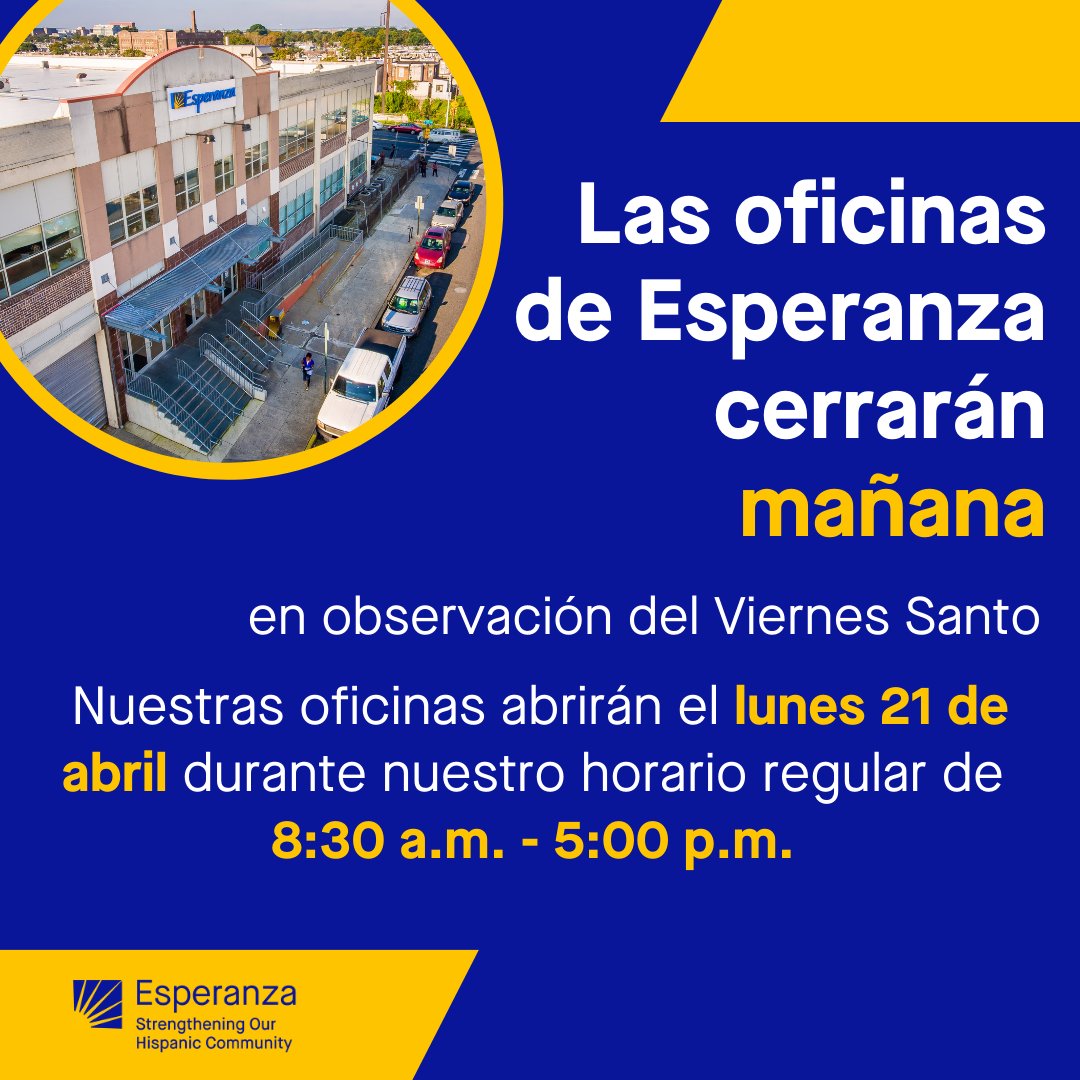 See you all on Monday!

#esperanza #goodfriday #officeclosure #huntingpark #philadelphia