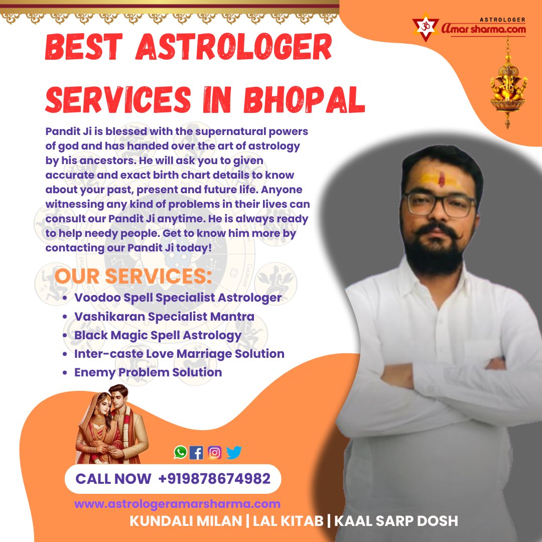 astroamarsharma's tweet image. Best Pandit services in bhopal +919878674982 
Top services in bhopal, shorturl.at/CJrPh  the best and famous astrologer Pt. Amar Sharma Ji, with early-learned skills and international acclaim, offers safe and effective top astrology services.