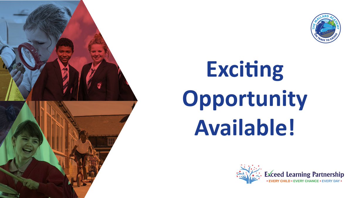 Exceed Learning Partnership (@exceedlp) on Twitter photo Do you want to work in a friendly, vibrant two form entry primary academy that fosters a love of learning & develops enquiring minds?
We have the role of Class Teacher at <a href="/SchoolMallard/">The Mallard Academy</a> available to start Sept 2025. For more info & to apply, click here: ow.ly/lYbI50VtPw3 Do you want to work in a friendly, vibrant two form entry primary academy that fosters a love of learning & develops enquiring minds?
We have the role of Class Teacher at <a href="/SchoolMallard/">The Mallard Academy</a> available to start Sept 2025. For more info & to apply, click here: ow.ly/lYbI50VtPw3