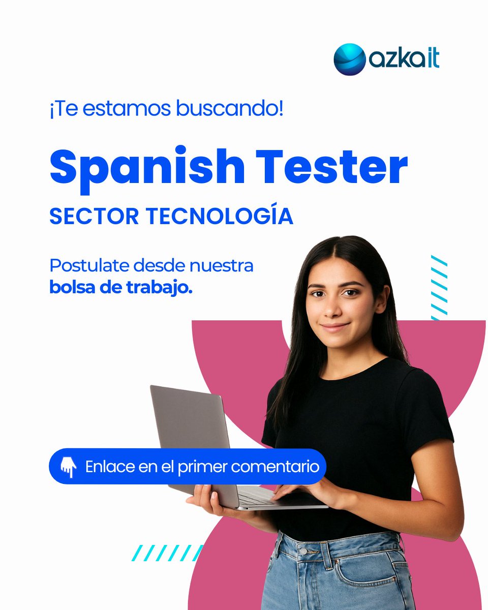 AZKA_IT's tweet photo. VACANTE AQUÍ 👇
https://t.co/7FOdLauQlx

#QAJobs #SpanishTester #VacantesTI #TestingTech #AzkaitJobs #TechRecruiting https://t.co/taUzS0iQup