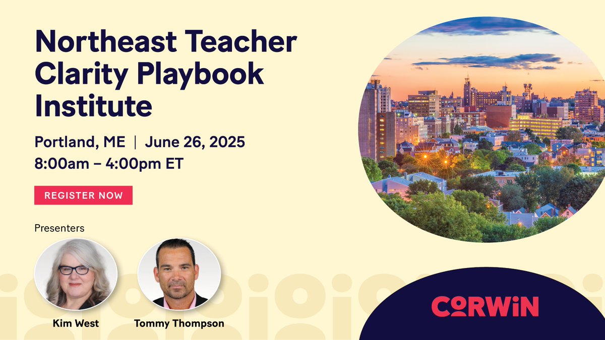 CorwinPress's tweet image. Discover the power of Teacher Clarity! Join us for an insightful event where you'll learn strategies to design purposeful, standards-based instruction through 9 practical modules. Register now and transform your teaching: ow.ly/ZeVf50VxFZV
#corwininstitutes #k12 #education
