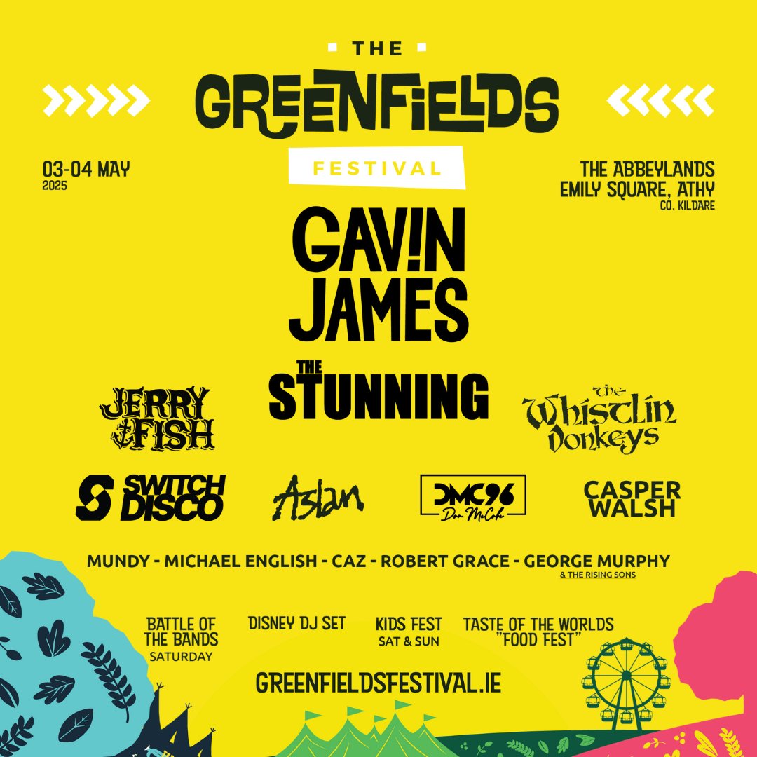 Ticketmaster Ireland (@ticketmasterire) on Twitter photo 𝗢𝗡 𝗡𝗘𝗫𝗧 𝗠𝗢𝗡𝗧𝗛: The Greenfields Festival returns to Athy this year over the Bank Holiday Weekend 3 & 4 May with a jam-packed lineup including @GavinJames, <a href="/TheStunningBand/">The Stunning</a>, <a href="/VivaJerryFish/">Jerry Fish</a>, The Whistlin' Donkeys (@_TheDonkeys) and so much more!
🎫 Tickets are on sale 𝗢𝗡 𝗡𝗘𝗫𝗧 𝗠𝗢𝗡𝗧𝗛: The Greenfields Festival returns to Athy this year over the Bank Holiday Weekend 3 & 4 May with a jam-packed lineup including @GavinJames, <a href="/TheStunningBand/">The Stunning</a>, <a href="/VivaJerryFish/">Jerry Fish</a>, The Whistlin' Donkeys (@_TheDonkeys) and so much more!
🎫 Tickets are on sale