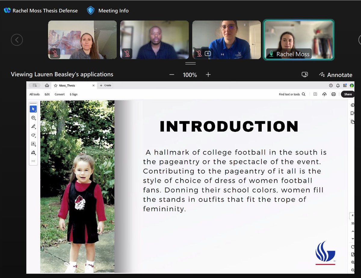 Congratulations are in order for Masters student Rachel Moss, who successfully defended her thesis entitled "Fashion and Football: Exploring the Performance of Gender in SEC Football Fandom" 🍾 #GSUSportAdmin