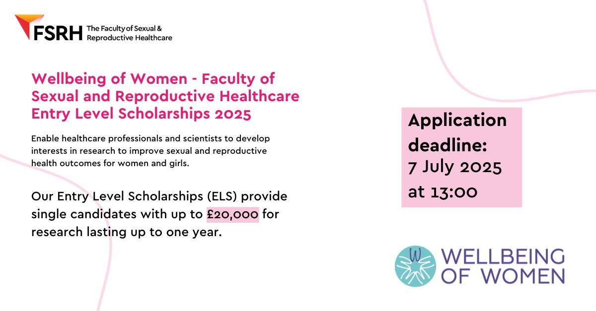 The FSRH (@fsrh_uk) on Twitter photo We are thrilled to announce for the third year in a row, our partnership with <a href="/WellbeingofWmen/">Wellbeing of Women</a> to co-fund one Entry Level Scholarship to provide a single candidate with up to £20,000 for research lasting up to one year.
Find out how to apply: l8r.it/o0ep We are thrilled to announce for the third year in a row, our partnership with <a href="/WellbeingofWmen/">Wellbeing of Women</a> to co-fund one Entry Level Scholarship to provide a single candidate with up to £20,000 for research lasting up to one year.
Find out how to apply: l8r.it/o0ep