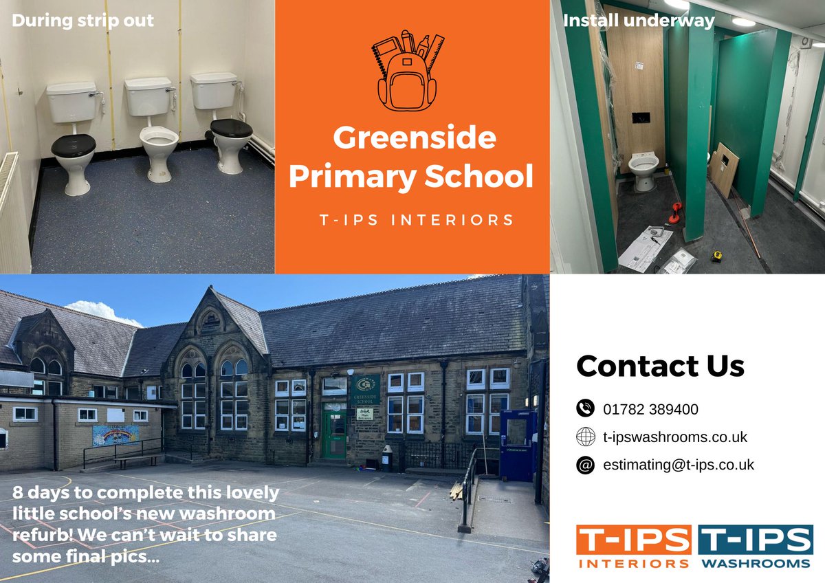 TWashrooms's tweet photo. As we head into the #Bankholidayweekend, we're excitedly anticipating the end result of an interior fit out we're completing at Greenside Primary School. 

Watch this space for the finished pics next week! 📸 https://t.co/gmkHe8yFiT