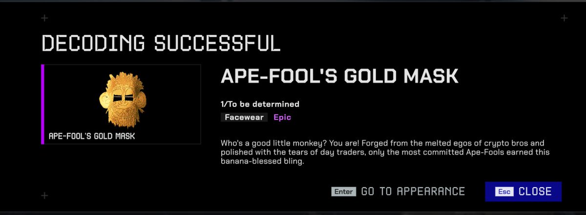 HEXA Corp. (@hexacorporation) on Twitter photo 🎉Congratulations to one of #HEXA's cofounders, <a href="/onchaingg/">onchain.gg</a>, for winning the <a href="/playoffthegrid/">Off The Grid</a> Grand Prize APE-RIL Event by <a href="/GunzillaGames/">Gunzilla Games</a> in collaboration with <a href="/BoredApeYC/">Bored Ape Yacht Club 🍌</a>!
🦧The APE-FOOL's Gold Mask #1 Has Been Minted!
Special Thanks to <a href="/GunzillaGames/">Gunzilla Games</a> <a href="/VladK133/">Vlad Korolev</a> <a href="/TheodoreAgranat/">Theodore Agranat</a>! 🎉Congratulations to one of #HEXA's cofounders, <a href="/onchaingg/">onchain.gg</a>, for winning the <a href="/playoffthegrid/">Off The Grid</a> Grand Prize APE-RIL Event by <a href="/GunzillaGames/">Gunzilla Games</a> in collaboration with <a href="/BoredApeYC/">Bored Ape Yacht Club 🍌</a>!
🦧The APE-FOOL's Gold Mask #1 Has Been Minted!
Special Thanks to <a href="/GunzillaGames/">Gunzilla Games</a> <a href="/VladK133/">Vlad Korolev</a> <a href="/TheodoreAgranat/">Theodore Agranat</a>!
