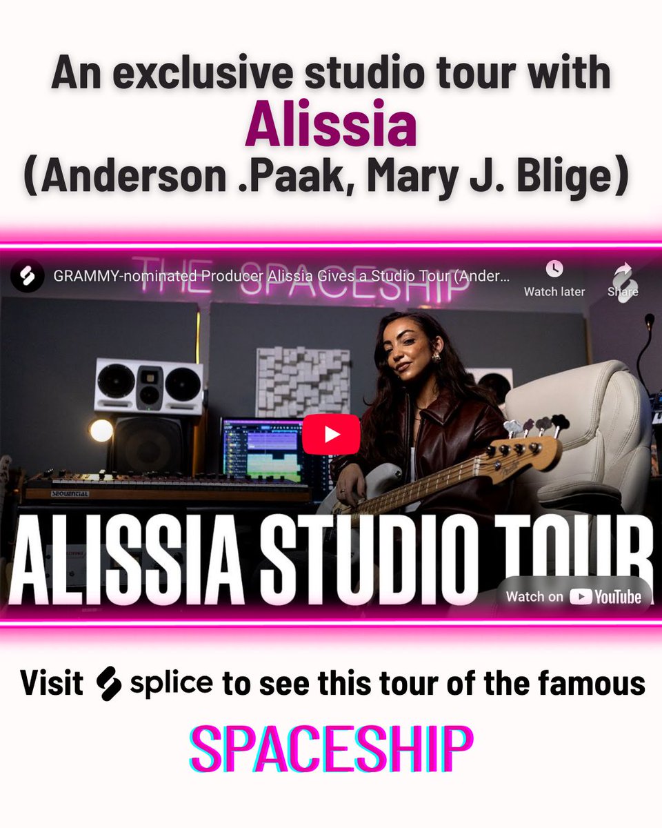 womensaudio's tweet image. Step inside The Spaceship! 🎶🛸🎶
Join world-renowned producer and multi-instrumentalist #AlissiaBenveniste for an exclusive tour of her studio, The Spaceship.
Watch the full studio tour on @splice 👉 splice.com/blog/alissia-s…
#MusicInspiration #MusicProducer #StudioTour