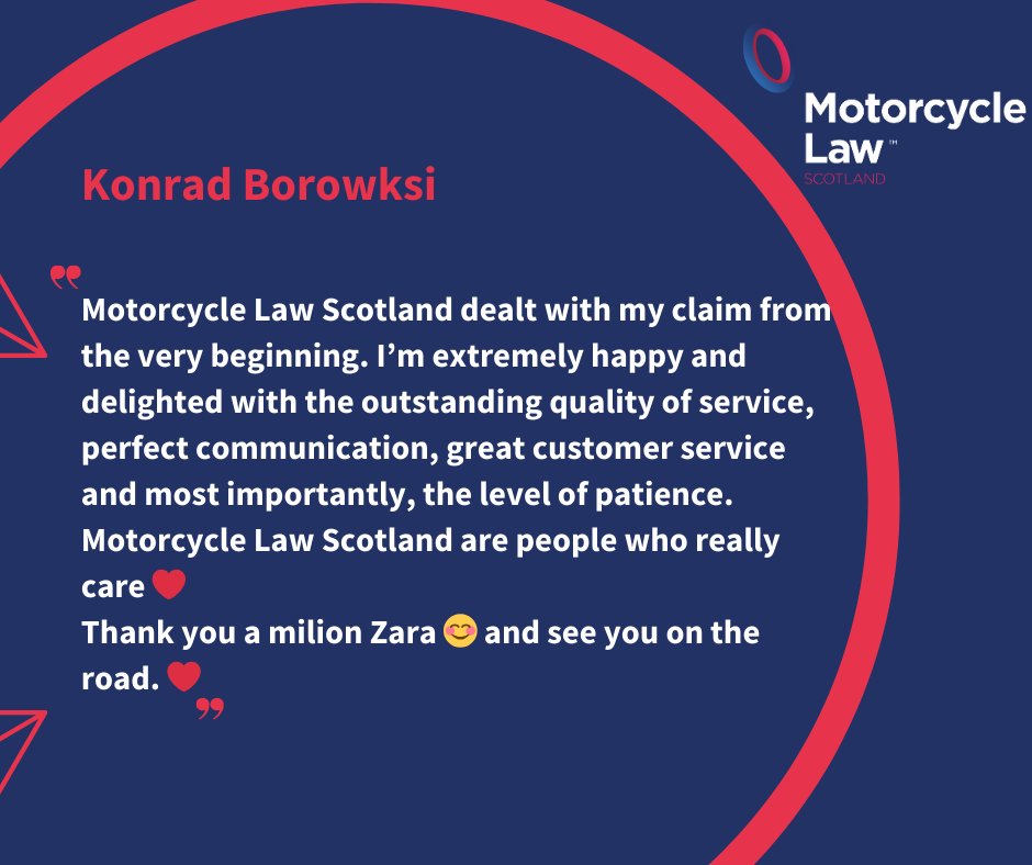 law_scotland's tweet image. Thanks to Konrad for his kind words.

Sometimes, patience can be a virtue whereas on other occasions we just need to push on to get the required result.

#BecauseWeRideToo #MotorcyclingLawyers