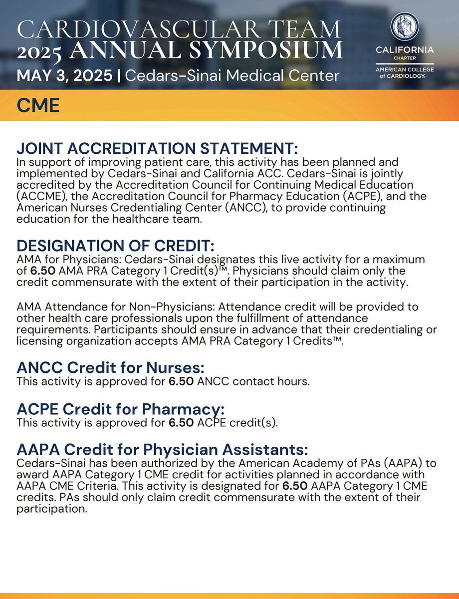 🚨 Updated agenda!

Join us for the CA ACC Cardiovascular Team 2025 Annual Symposium! Connect, learn &amp; lead in cardiovascular care. Don’t miss out!

👉 Register: caacc.org/calendar/

#TeamCardiology #CAACC #HealthcareEducation