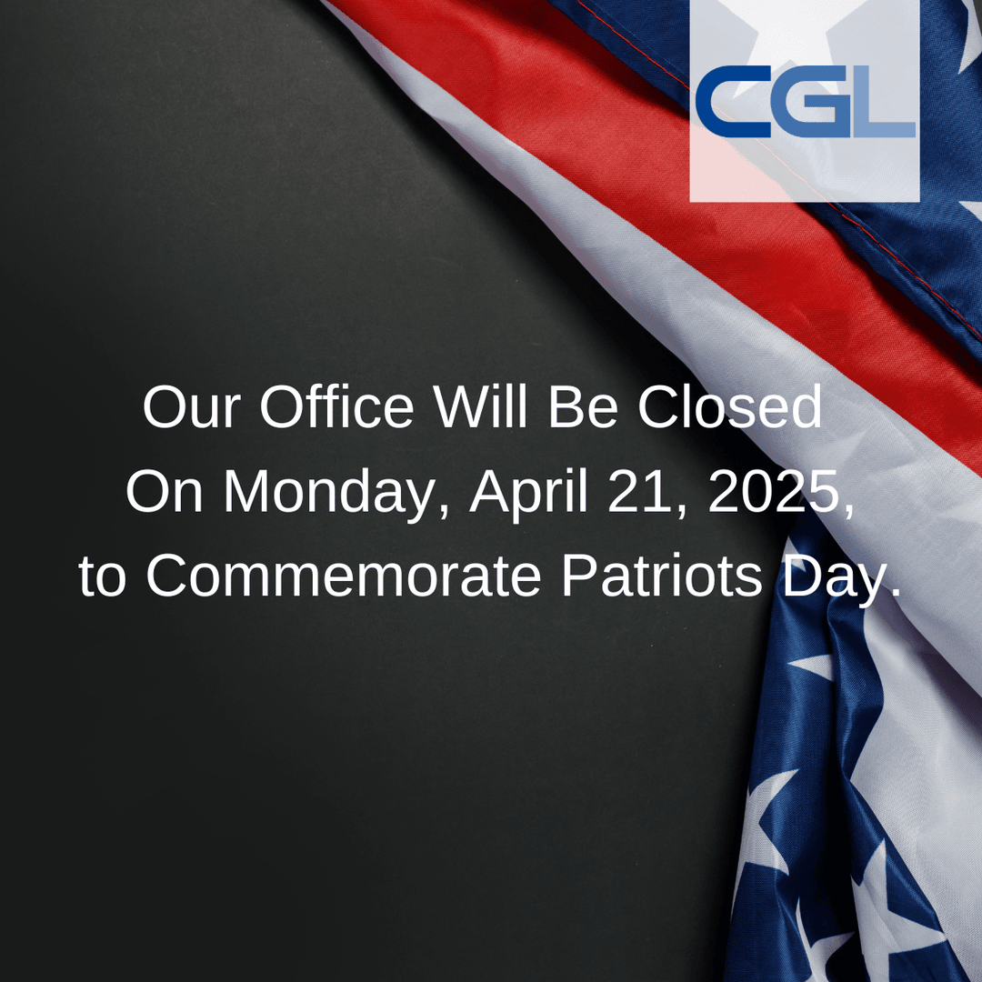 A reminder from our Service Team that our office will be closed on Monday, April 21, 2025, to Commemorate Patriots’ Day.

If you have a service emergency, call 781-352-2700. For non-emergency service requests, email servicedispatch@cglsecurity.com