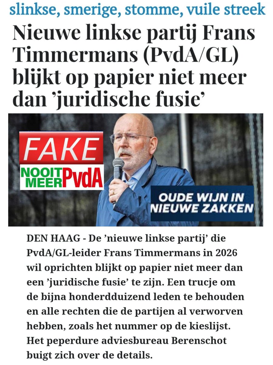 TonyHellings's tweet image. Geheel conform de verwachting: Die splinternieuwe #Linkse partij waar #Timmermans mee zou komen, is volledig nep en #Fake. #groenlinksPvdA