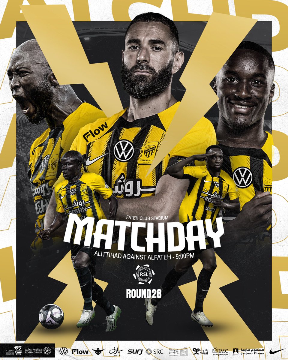 🏆 #دوري_روشن_السعودي 
⚽️ #الاتحاد_الفتح
🏁 الجولة 28
🕘 9:00 مساءً
🏟️ ملعب الفتح بالاحساء