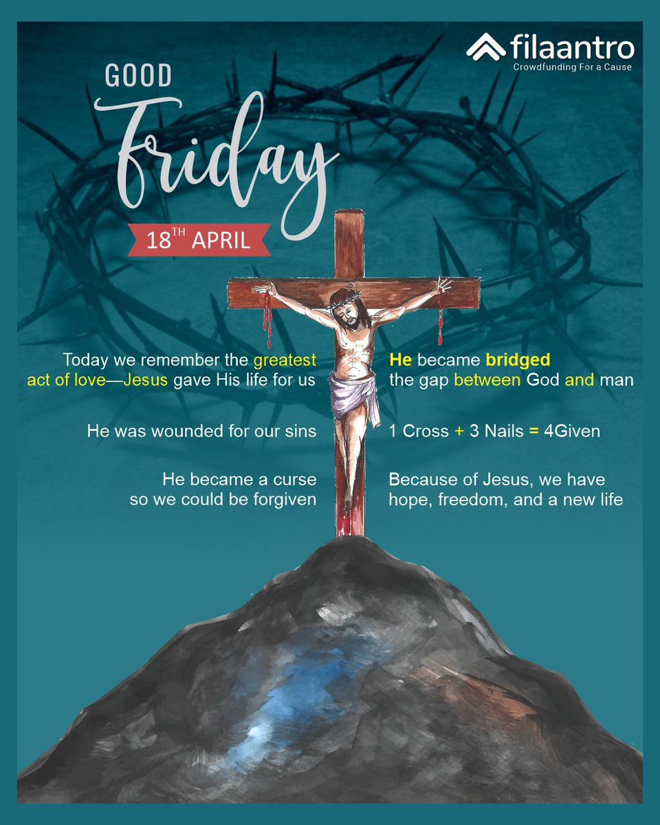 filaantro's tweet photo. Filaantro honours the greatest act of love on this Good Friday. Jesus gave His life to bridge the gap between God and humanity. He was wounded for our sins so we could be healed.
.
.
.
#filaantro #GoodFriday https://t.co/9KfXIyaCXq