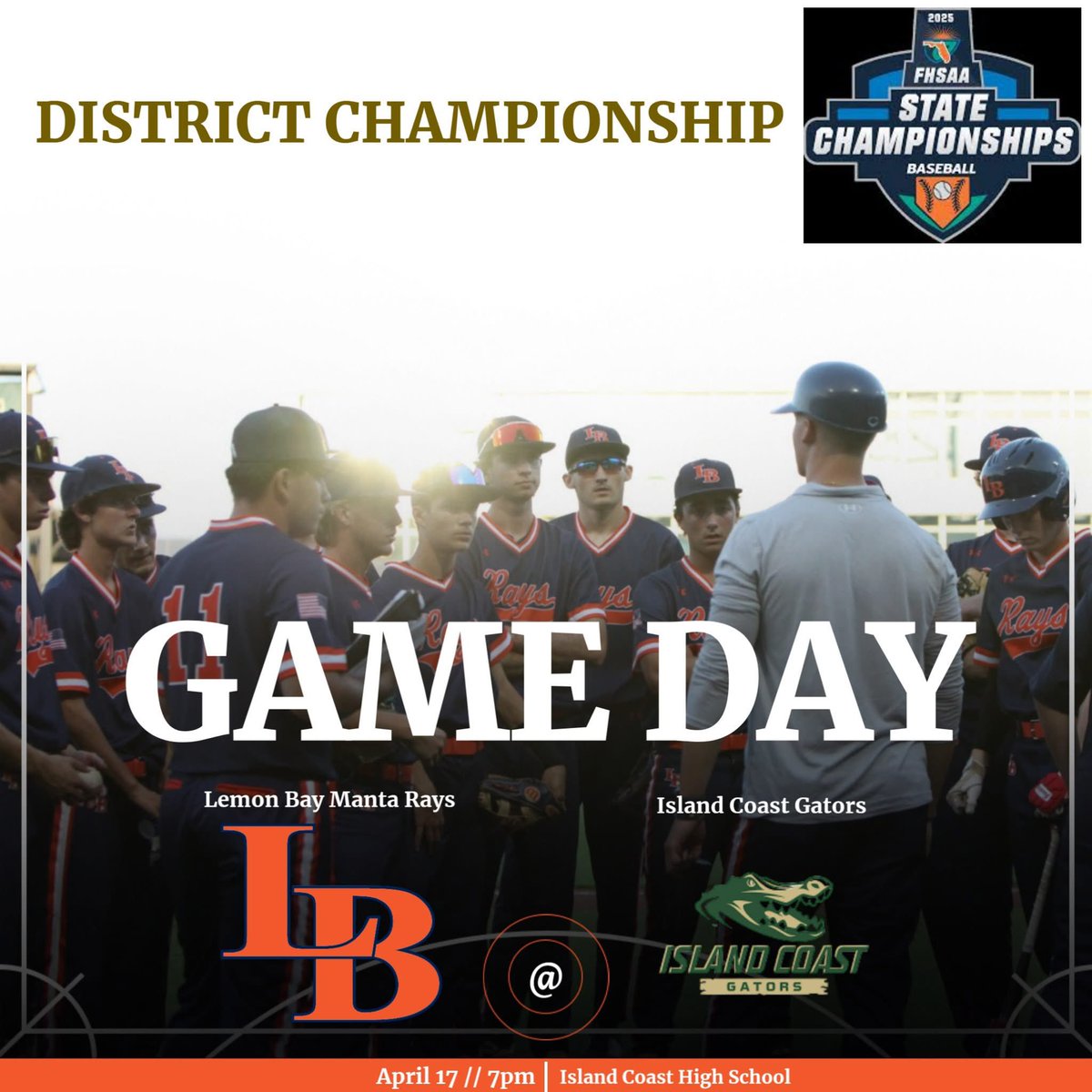 🚨MANTA RAY GAME DAY🚨

🆚: Island Coast Gators
⏰: 7pm 
📍: Cape Coral, FL
🏟️: Island Coast High School 

#WinEveryday | #AC | #Raysbaseball