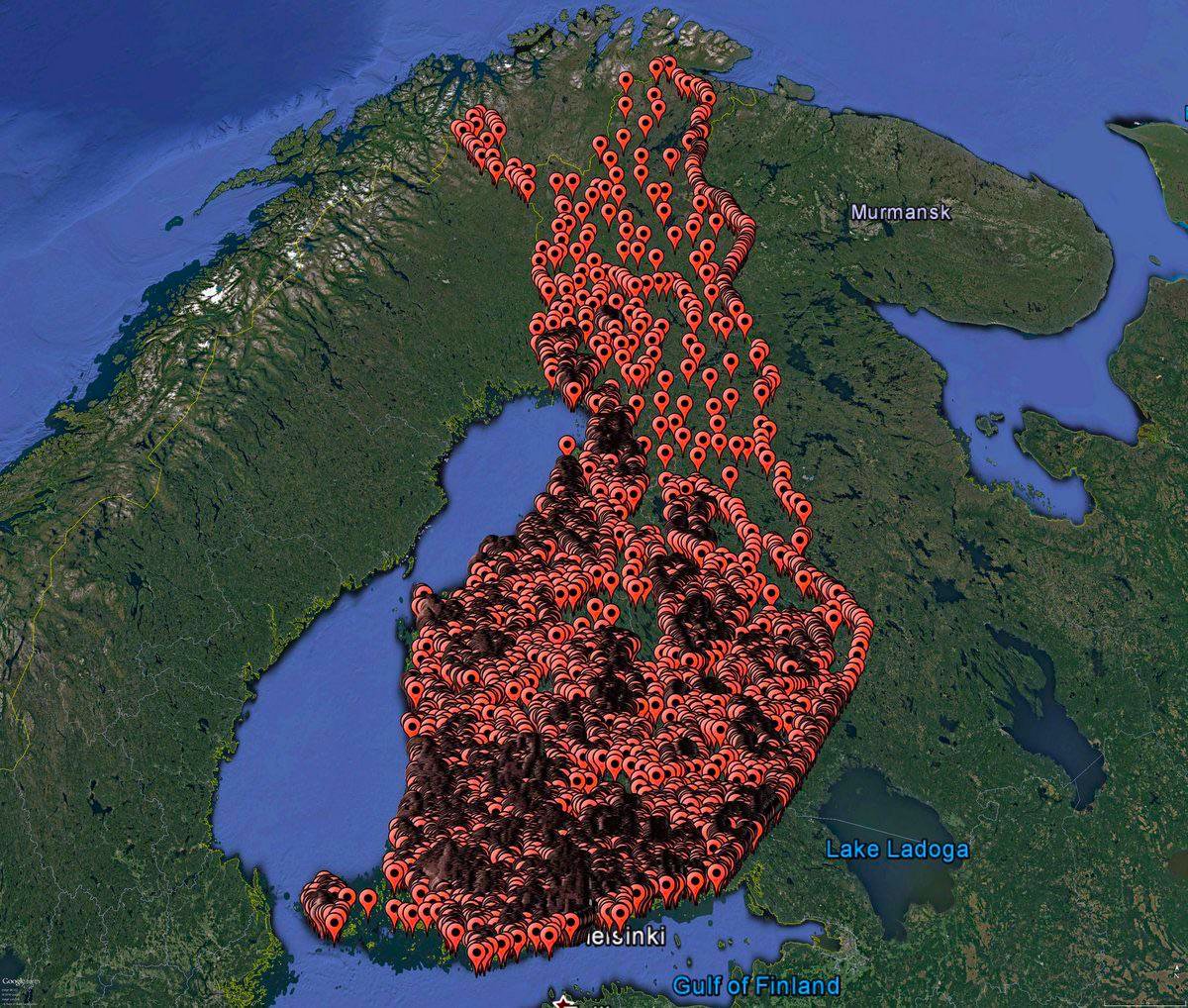 TerribleMaps's tweet photo. Map of public saunas in Finland https://t.co/wqniUw6HFP