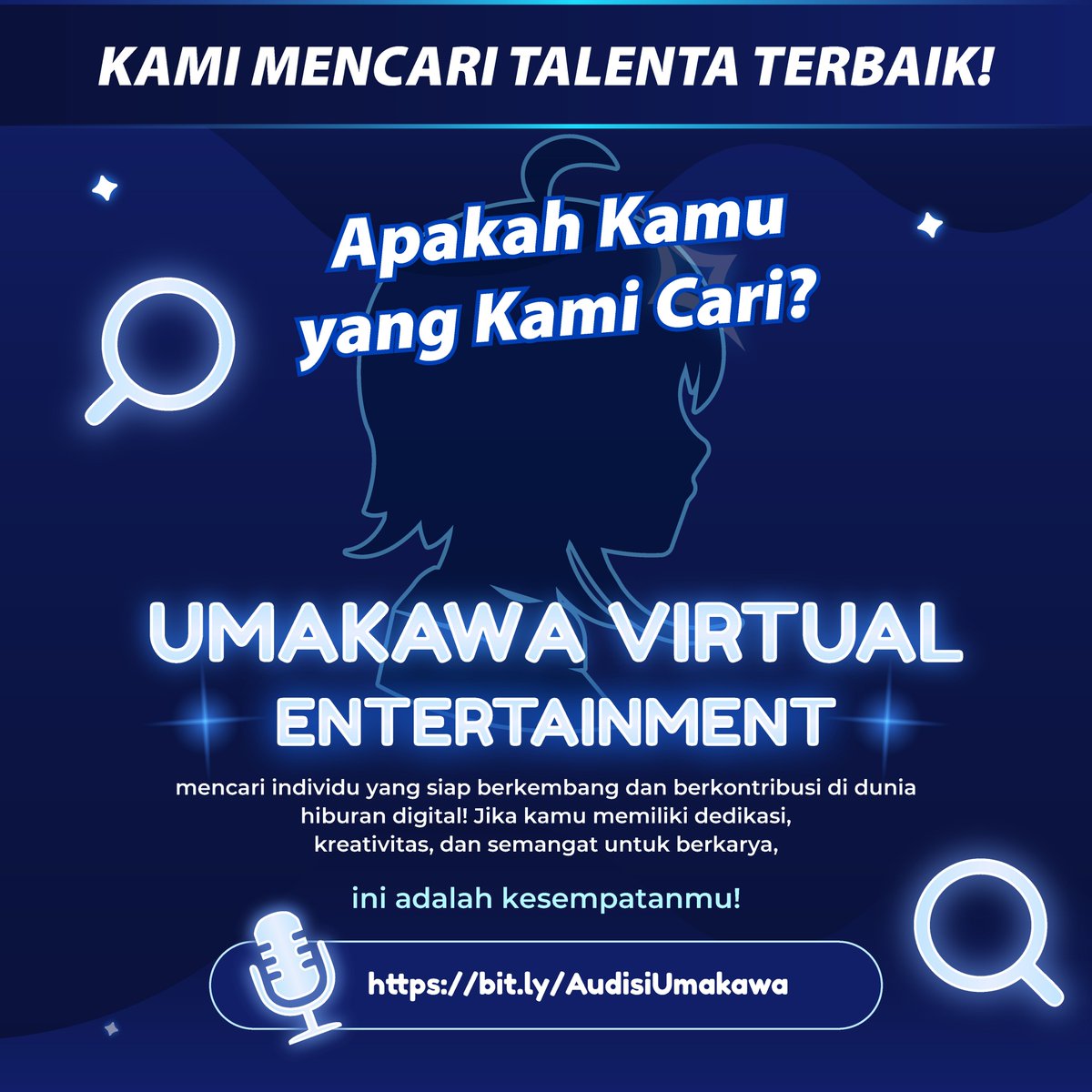Kami mencari talenta yang ingin bertumbuh
Yang siap menciptakan perjalanan baru bersama
Apakah kamu salah satunya?

🔗 bit.ly/AudisiUmakawa 
🗓️ Deadline: 3 Mei 2025 

#Vtubers #VtuberID #VTuberUprising