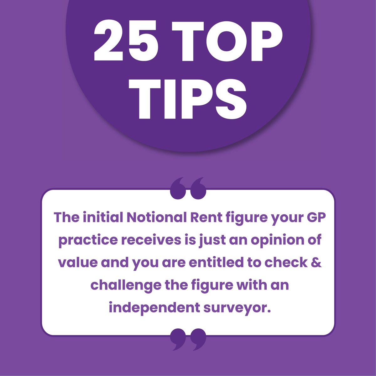 Celebrating our 25th year 🎉🎂 TIP TWO! 

Find out more about getting a second opinion of your Notional Rent figure with GP Surveyors, visit our website today:  zurl.co/tIjAf 

#TeamGP #PrimaryCare #GPNews