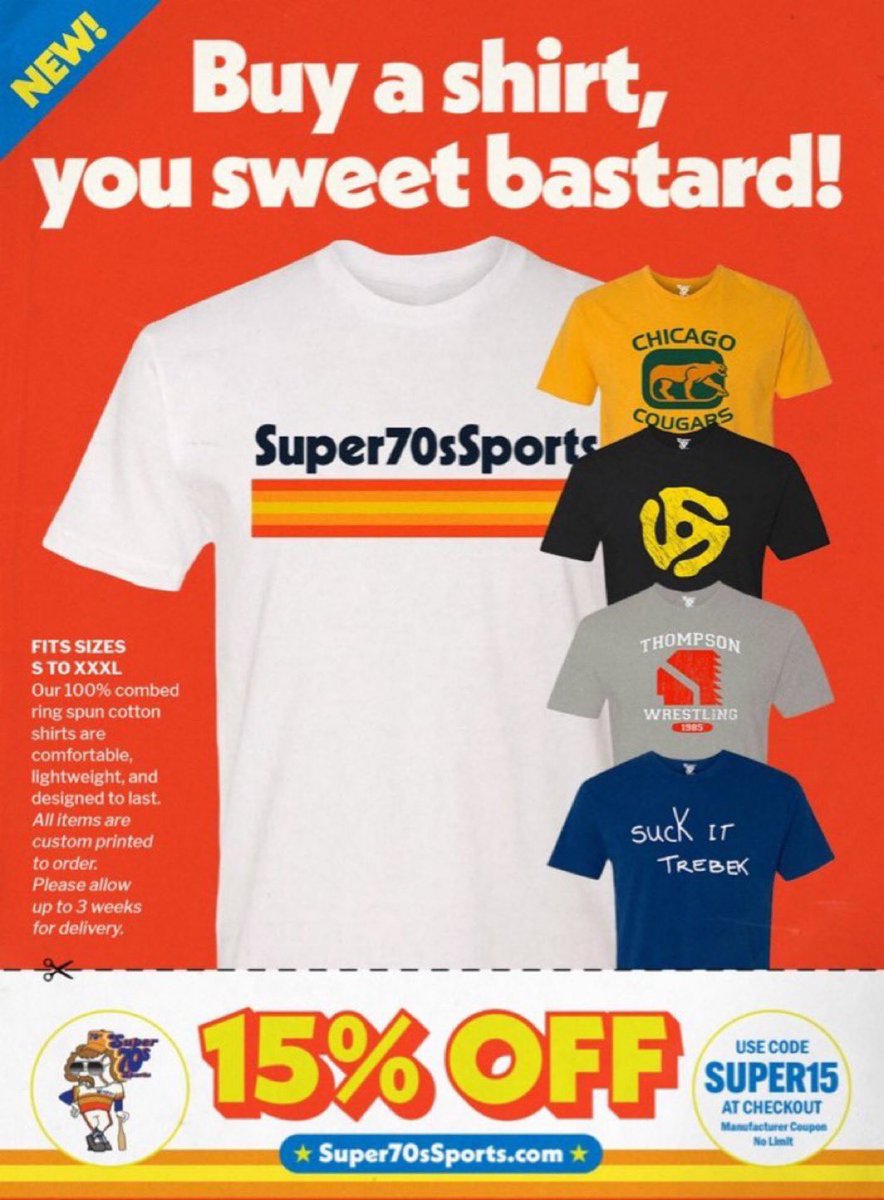 Super 70s Sports (@super70ssports) on Twitter photo Friends, please give our store a visit and consider buying a shirt or two. It pays the bills and allows me to keep on doing the Lord’s work here every day.
If you’re broke you’ll still have fun looking.
Thanks! - RC
👉 <a href="/Super70sSports/">Super 70s Sports</a> Store Friends, please give our store a visit and consider buying a shirt or two. It pays the bills and allows me to keep on doing the Lord’s work here every day.
If you’re broke you’ll still have fun looking.
Thanks! - RC
👉 <a href="/Super70sSports/">Super 70s Sports</a> Store