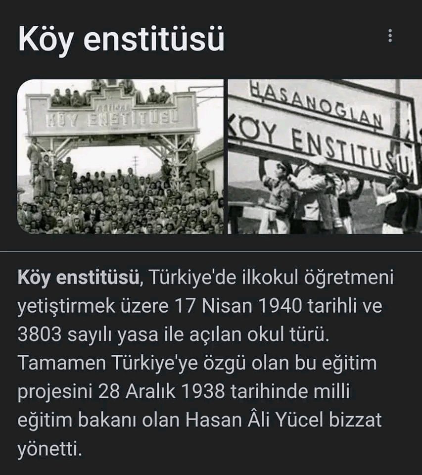 17 Nisan 1940 da kurulan aydınlanma nın beşiği Köy Enstitüleri, karanlıktan beslenenler tarafından 1953 de kapatıldı.
Geldiğimiz nokta günümüzdür, sübyan okulları, tarikatlar, sarıklı amirallerdir