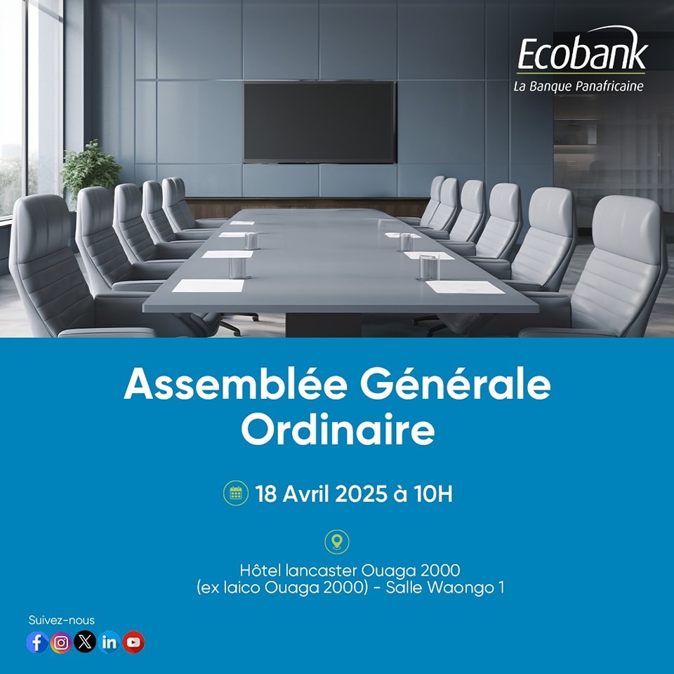 Avis de convocation aux actionnaires de Ecobank Burkina.