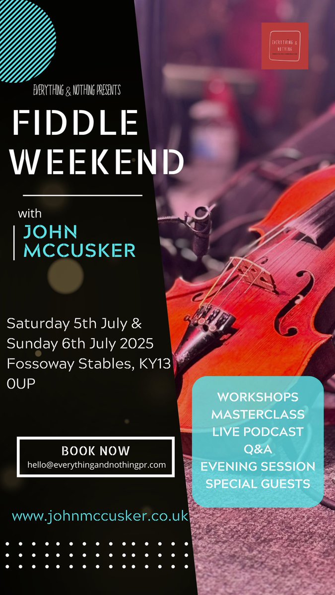 John McCusker (@johnmccusker) on Twitter photo Join us for a very special weekend of music, learning, and connection in the heart of rural Perthshire.
Classes, Workshops, Sessions, Q&A & Candlelit Concert
To Book - email : hello@everythingandnothingpr.com Join us for a very special weekend of music, learning, and connection in the heart of rural Perthshire.
Classes, Workshops, Sessions, Q&A & Candlelit Concert
To Book - email : hello@everythingandnothingpr.com