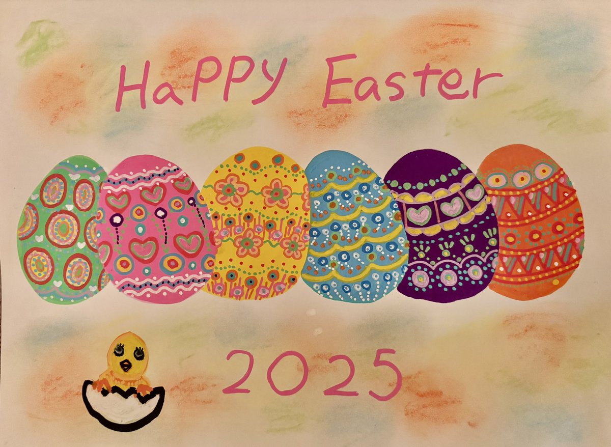 akiiwahara's tweet photo. Happy Easter 🐣 🐰🌷2026💖
絵文字のヒヨコ描いたら変だった😂
#イースター #イラスト #イースターエッグ
#HappyEaster #EasterEgg #illustration
#colourpen #colorpen #analogillust https://t.co/9VnJ1XeBHz