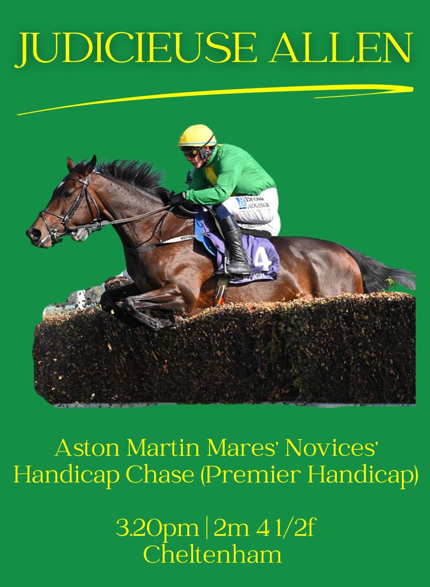 ThurloeThoroughbreds (@thurloethbreds) on Twitter photo Good luck to JUDICIEUSE ALLEN who runs at <a href="/CheltenhamRaces/">CheltenhamRacecourse</a> this afternoon for <a href="/WillieMullinsNH/">Willie Mullins</a> & Sean OβKeeffe π€π»βοΈ Good luck to JUDICIEUSE ALLEN who runs at <a href="/CheltenhamRaces/">CheltenhamRacecourse</a> this afternoon for <a href="/WillieMullinsNH/">Willie Mullins</a> & Sean OβKeeffe π€π»βοΈ