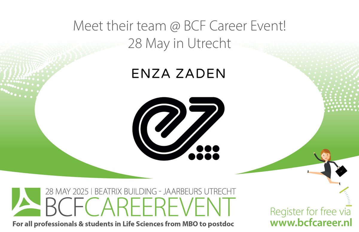 BCF Career (@bcfcareer) on Twitter photo Does a challenging job with great career prospects appeal to you?
<a href="/enzazaden/">Enza Zaden</a> offers a dynamic and stimulating working environment in an informal setting.
Meet them at BCF Career Event on May 28, Utrecht by registering now! hyphenprojects.nl/bcfcareereventโฆ Does a challenging job with great career prospects appeal to you?
<a href="/enzazaden/">Enza Zaden</a> offers a dynamic and stimulating working environment in an informal setting.
Meet them at BCF Career Event on May 28, Utrecht by registering now! hyphenprojects.nl/bcfcareereventโฆ