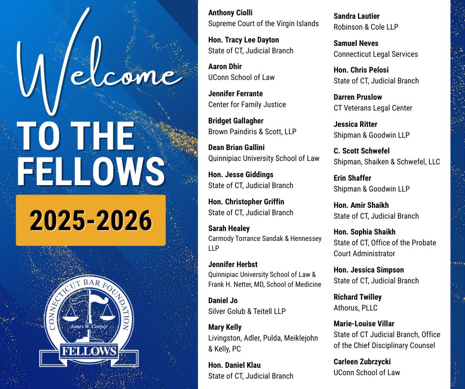 scottschwef's tweet photo. Thrilled to join the @CTBarFoundation James W. Cooper Fellows and looking forward to broadening my impact on the legal profession and my community. https://t.co/5oEA20JjY6