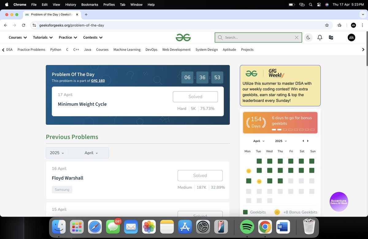 Bhavin0325's tweet photo. HELLO FOLKS!! 

160 Days of Problem Solving - Your Ultimate Interview Preparation Journey!

Day-154 : 
Topic : Graph
Solved problem : Minimum Weight Cycle

@geeksforgeeks 

#gfg160 #geekstreak2024 #POTDwithGFG #DSA #ProblemSolving https://t.co/HhbXCBTo7O