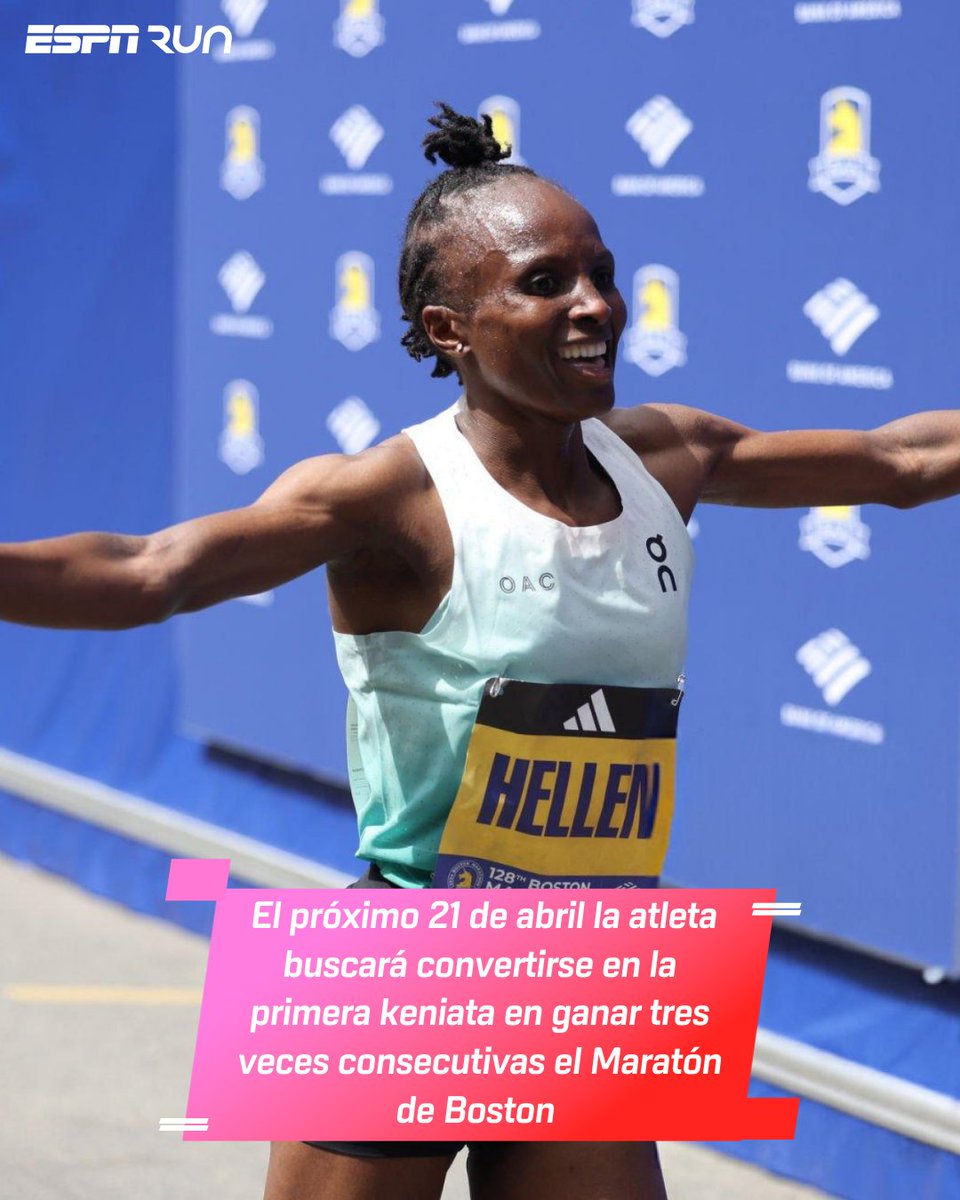 ESPNRun's tweet photo. La campeona de #Boston vuelve en busca de su tercer título consecutivo. 🔜🏅
🏃♀️🇰🇪 El próximo lunes, Hellen #Obiri llega a Boston con el objetivo de conseguir su tercer título en la competencia.
¿Crees que lo conseguirá este año?
#ESPNRun https://t.co/dhfuT4V845