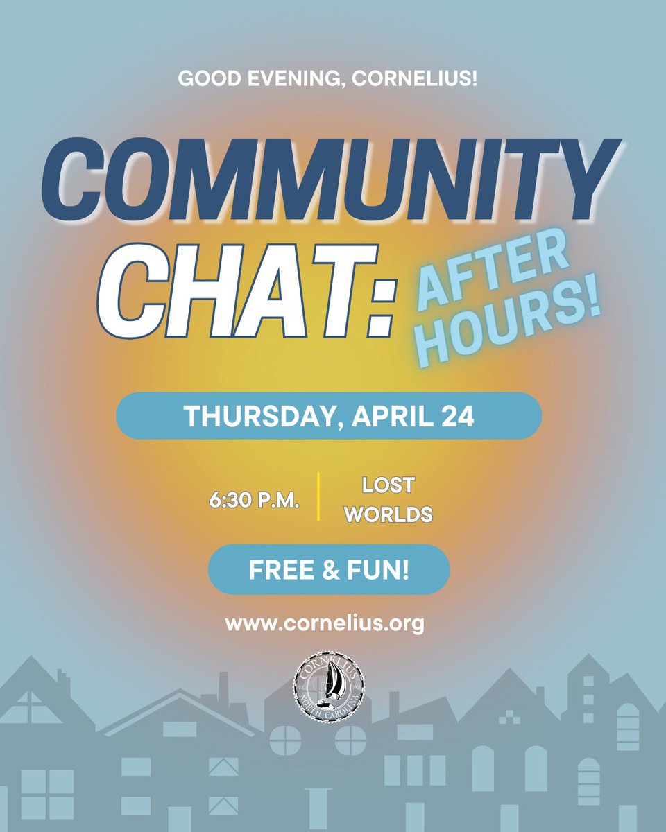 Town of Cornelius (@townofcornelius) on Twitter photo ONE MORE WEEK until our "Community Chat: After Hours" edition. Join us for a chance to meet your Mayor and Board!
๐: <a href="/lostworldsbeer/">Lost Worlds Beer</a>
๐
: April 24th
๐ก: 6:30 PM
We will host the event for about an hour, so come by and grab a drink with your Town leaders!๐ป ONE MORE WEEK until our "Community Chat: After Hours" edition. Join us for a chance to meet your Mayor and Board!
๐: <a href="/lostworldsbeer/">Lost Worlds Beer</a>
๐
: April 24th
๐ก: 6:30 PM
We will host the event for about an hour, so come by and grab a drink with your Town leaders!๐ป