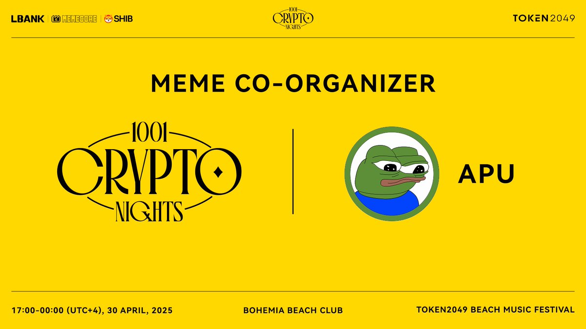 🔥 Excited to welcome @ApusCoin as a Meme Co-organizer of our 1001 Crypto  Nights at #TOKEN2049 Dubai! #APU has joined our Treasure Hunt campaign,  taking the vibe to the next level: https://t.co/vhRvKhbjRT.