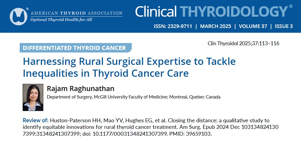 Clinical Thyroidology (@clinicalthyroid) on Twitter photo New study looks at the experiences of #surgeons in #rural communities providing #thyroidcancer care to patients. Now read the review by Dr. Rajam Raghunathan in this month’s issue!
ow.ly/50a150VypX6
#medtwitter #endotwitter #thyroidectomy <a href="/ThyCaInc/">ThyCa Inc.</a> <a href="/TheAAES/">American Association of Endocrine Surgeons</a> <a href="/AHNSEndo/">AHNS-Endocrine Section</a> New study looks at the experiences of #surgeons in #rural communities providing #thyroidcancer care to patients. Now read the review by Dr. Rajam Raghunathan in this month’s issue!
ow.ly/50a150VypX6
#medtwitter #endotwitter #thyroidectomy <a href="/ThyCaInc/">ThyCa Inc.</a> <a href="/TheAAES/">American Association of Endocrine Surgeons</a> <a href="/AHNSEndo/">AHNS-Endocrine Section</a>