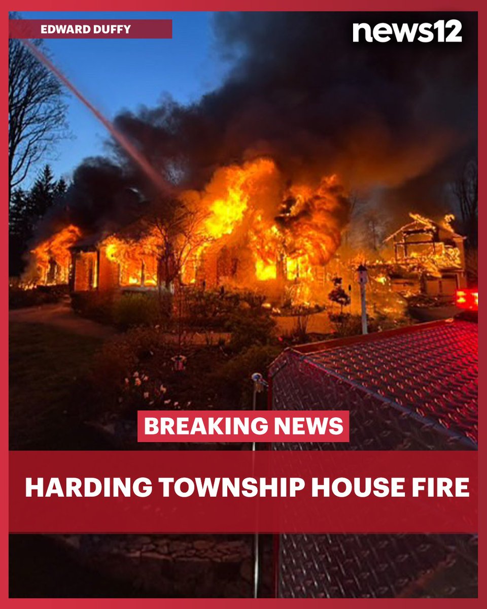 News12NJ's tweet photo. #BreakingNews: #HardingTownship firefighters are battling a blaze at a remote Shalebrook Drive home with limited access. - https://t.co/J54UnyOCq5 https://t.co/rG00VWSkYP